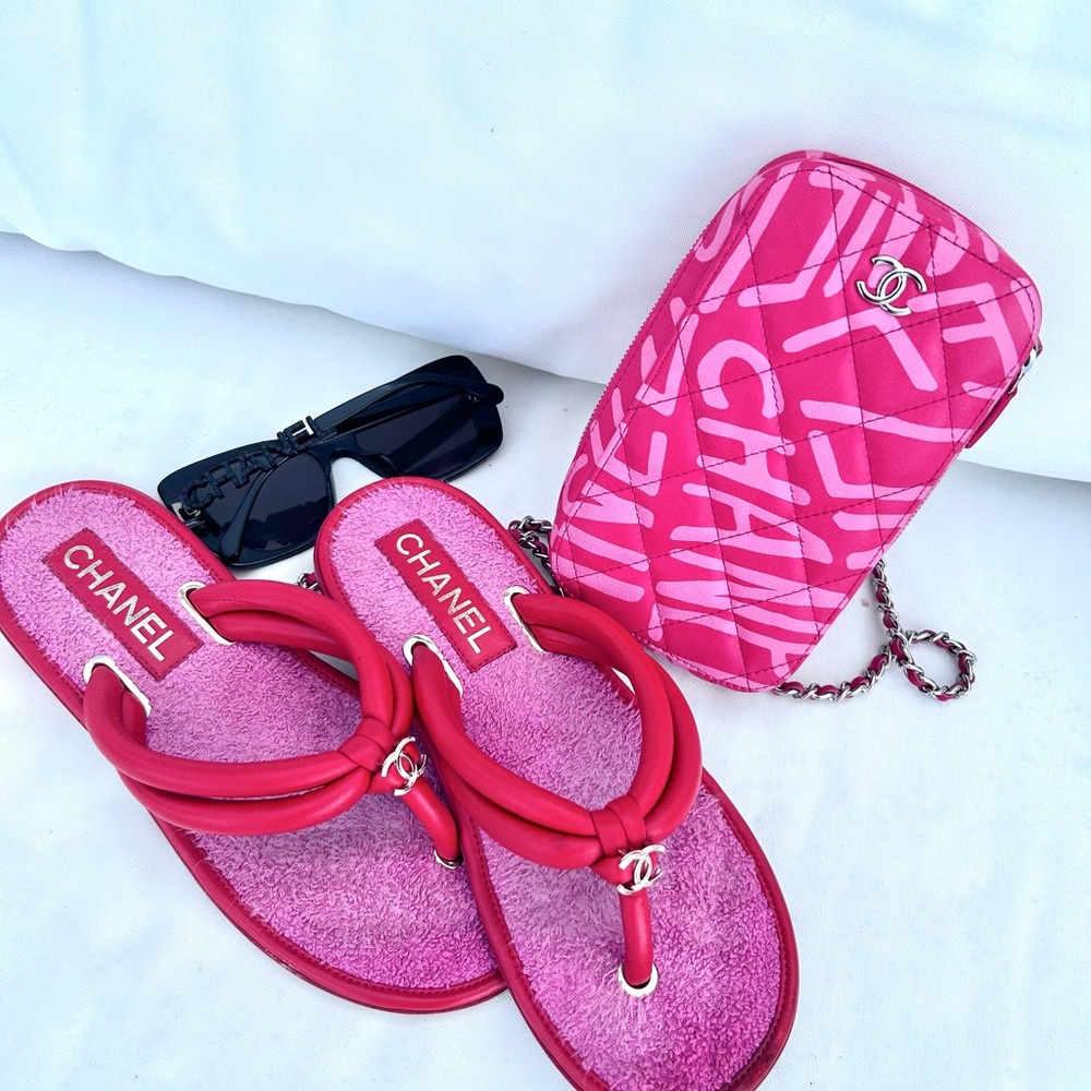 Chanel Vibrant Pink Sandals and Crossbody Set